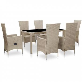 Sonata Utomhusmatgrupp med kuddar, 7 delar, beige polyrotan