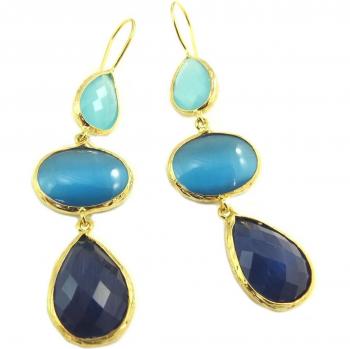 Golden Blue Crystal Cléopatra Earrings