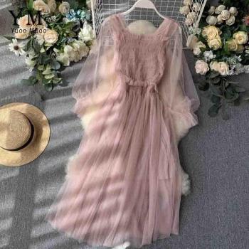 High Waist Long Pink Dress for Ladies