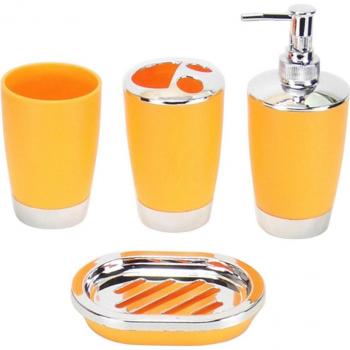4 Pcs Bathroom Plastic Shampoo Bottle Set with Soap Dish, Toothbrush Holder, and Gargle Cup