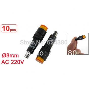 Gelbe Pilotlampe 10 Stück AC 220V 8mm NXD-215