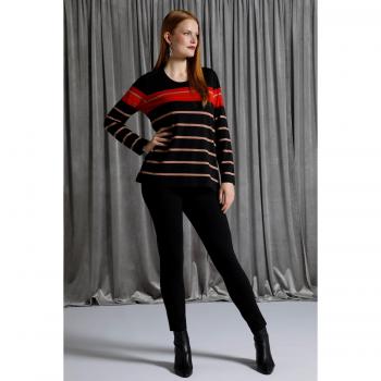 Women's Plus Size Black Striped Round Neck Stretch Top, Size 16/18, Viscose