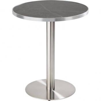 Oviala Table à manger ronde 60 cm Plateau marbre noir‑argent Pied argenté Noir 2x72 cm