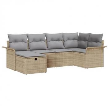 Divano da Esterno 6 Pezzi con Cuscini Beige in Polyrattan