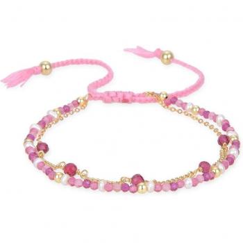 Pulsera Raknis de Plata 925 con baño de oro y cristal rosa