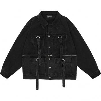 Oversized Spliced Washed Jeans Coat