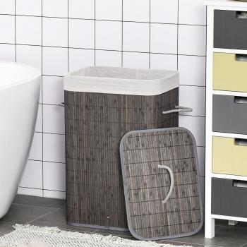 HOMCOM Bamboo Laundry Basket with Flip Lid