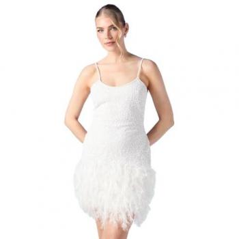 Radiant Ivory Sequin Feather Wedding Mini Attire