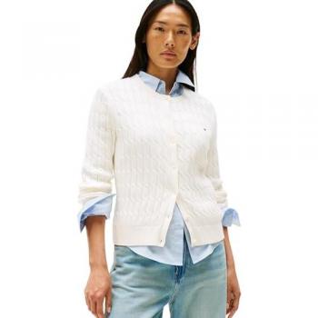 Tommy Hilfiger Strickjacke CO CABLE MID GG C‑NK LS CARDI – Zopfmuster, unifarben, casual