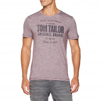 Tom Tailor Casual Herren T-Shirt Basic Rundhals Slogan, Violett (Gipsy Purple 5465), Small