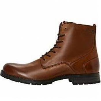 Jack and Jones Men's Stylish Cognac Leather Boots, Size 12
