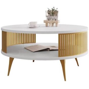 Basse table Sordore 101 or‑blanc, 44x30x30 cm, diamètre 75 cm, revêtement stratifié, silhouette circulaire