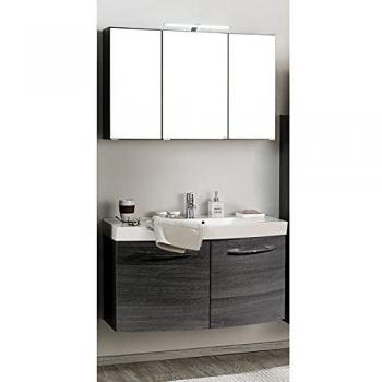 Badmöbel Set FLORIDO-03 mit Spiegelschrank Eiche rauchsilber graphitgrau 100cm