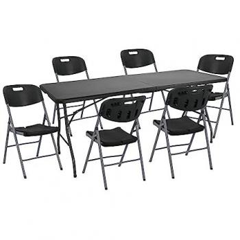 Conjunto Plegable de Mesa 180cm y 6 Sillas con Asa para Catering O91