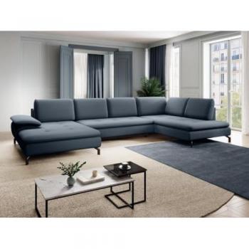 Canapé d’angle droit bleu texturé ARCHIBALD