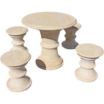 Set de Mesa Ronda 80 cm en Hormigón y Piedra – Color Areca Ocre