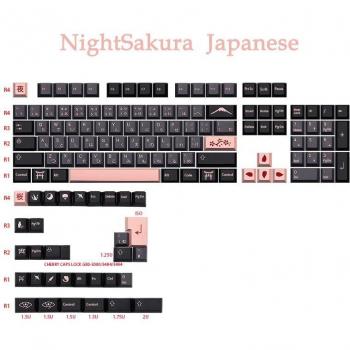136-Key GMK NightSakura PBT Keycaps for MX Switches (Dye Sublimation, Cherry Profile, English/Japanese)