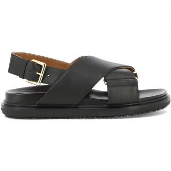 Marni, Flat Sandals, female, Black, Size: 10 US Leather Flat Sandals