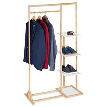Porte-vêtements en bambou et MDF avec 3 étagères, dimensions 155,5 x 90 x 40,5 cm, couleur naturelle