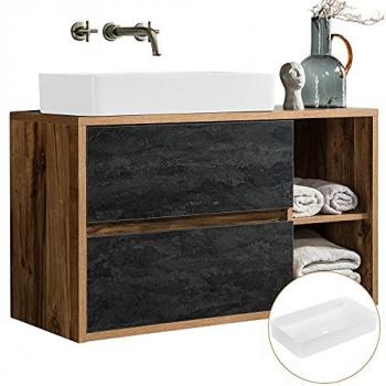 Lomadox Badmöbel Waschtischunterschrank HARLOW-56 Eiche mit Beton Dunkel Nb. 100/71/46 cm