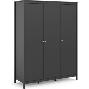 Home affaire Kleiderschrank Madrid, 3-türig mit 5 Einlegeböden und Kleiderstange, Breite 150 cm, schwarz matt