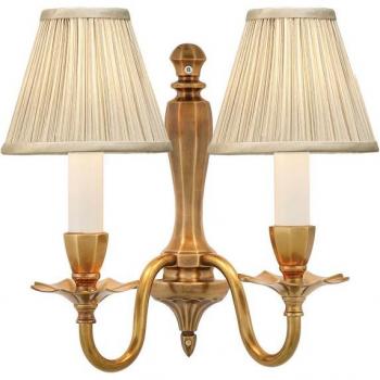 Interiors 1900 Asquith 2 Light Indoor Twin Candle Wall Light Solid Brass, Beige Organza Effect Fabric with Beige Shades, E14
