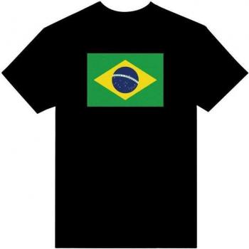 PixelForma Kurzärmeliges T-Shirt, Brasilien-Flagge, Schwarz, 100 % Baumwolle