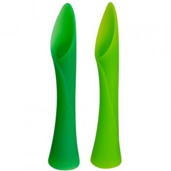 2pcs Ergonomic Bamboo Leaf Teether Spoon Set with Anti-Slip Suction Cup for Babies
