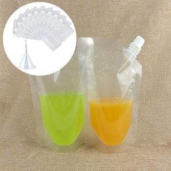 Behogar 10PCS Self-Seal Transparent Plastic Drink Flasks with Funnel for Parties