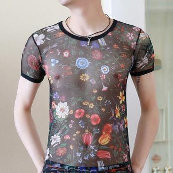 Durchsichtiges Herren Unterhemd mit floralem Design