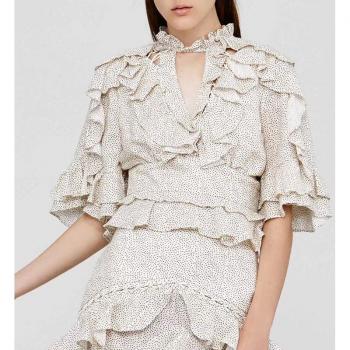 VGH Half Sleeve O Neck Blouse with Ruffle for Women