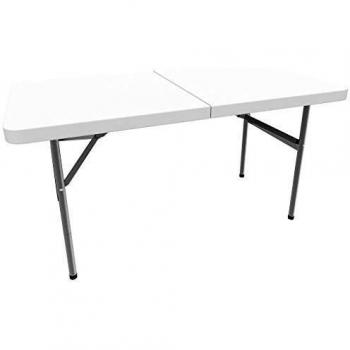 Table Pliable en Plastique, 122 x 61 cm, Blanc, Pliable en Deux
