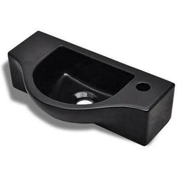 VidaXL Lavabo de Baño Cerámica Negro con Agujero para Grifo