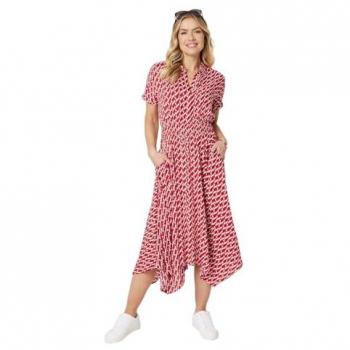 Hanky Hem Geo Print Midi Dress – Izabel London Red, Size 10
