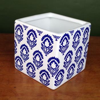 Blue and White Decorative Ceramic Cube Planter