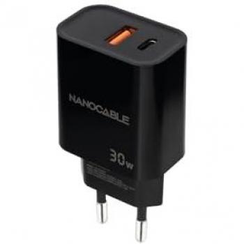 Nanocable Cargador Compacto 30W USB-C/PD + USB-A/QC Negro