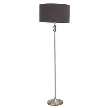 Maggie Brushed Silver Floor Lamp with Large Grey Shade and Warm White LED