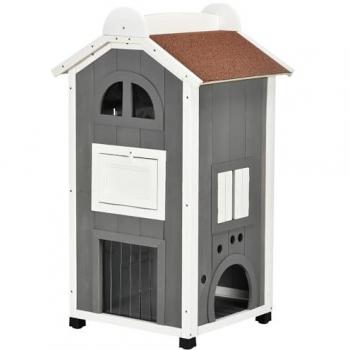 Caseta Pawhut de Madera con Plataformas y Escalera – 3 Niveles, 59x55x109 cm, color gris