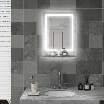 Kleankin 3-Color Dimmable LED Bathroom Mirror with Integrated Shelf
