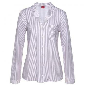 Pyjamaoberteil S.OLIVER, Damen, Gr. 36/38, rot (bordeaux weiß gestreift), Single Jersey, Obermaterial: 50% Baumwolle, 50% Viskose, klassisch, bequem, V-Ausschnitt, Langarm mit Paspel Bündchen, Shirts, in gestreiftem Design