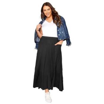 Elegant Black Jersey Midi‑Skirt – Size 30/32