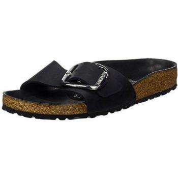 Birkenstock Madrid Big Buckle Sandali in pelle ingrassata nera per donna, EU 40