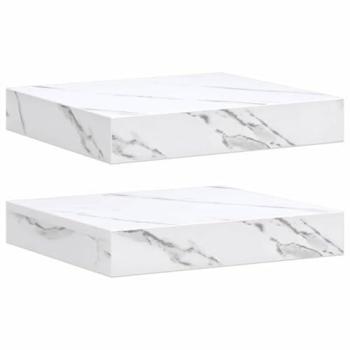 VidaXL 2‑Pack White Marble Wall Shelving – 23x23.5x4 cm Engineered Wood