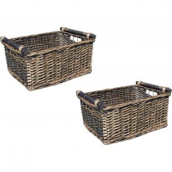 Set of 2 Kitchen Log Fireplace Wicker Storage Basket with Handles