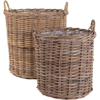 Set de 2 paniers ronds en rotin kubu avec poignées et intérieur plastifié