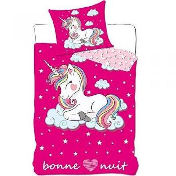 Parure Housse de Couette Licorne Jaune en Coton