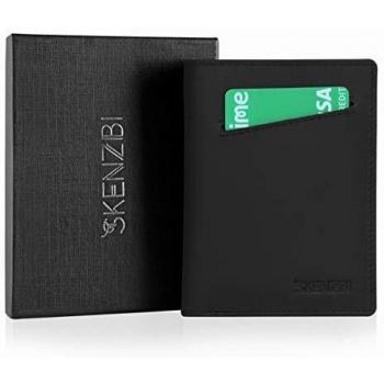 Men's Skenzbi RFID-Guard Leather Wallet – 12 Slot Minimalist, Note Pocket, ID Window, Folds Back