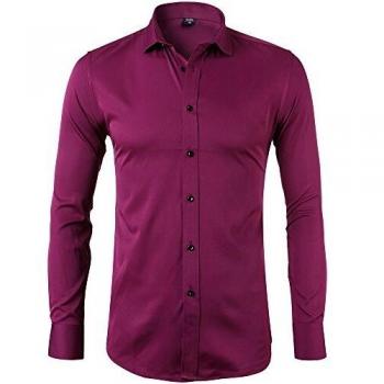 Camicia da Cerimonia Uomo Slim Fit in Bambù, Manica Lunga, Rosso, Taglia 39