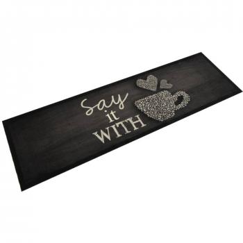 Tapis de cuisine lavable en velours noir avec motif tasse 45x150 cm