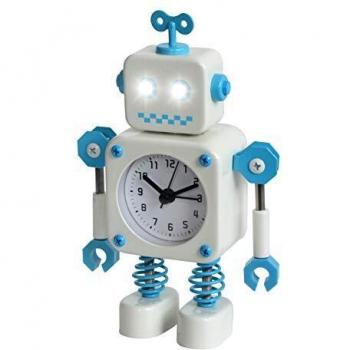 Réveil Robot Diskary, réveil silencieux en inox, yeux clignotants, bras rotatif, cadeau enfant (blanc)